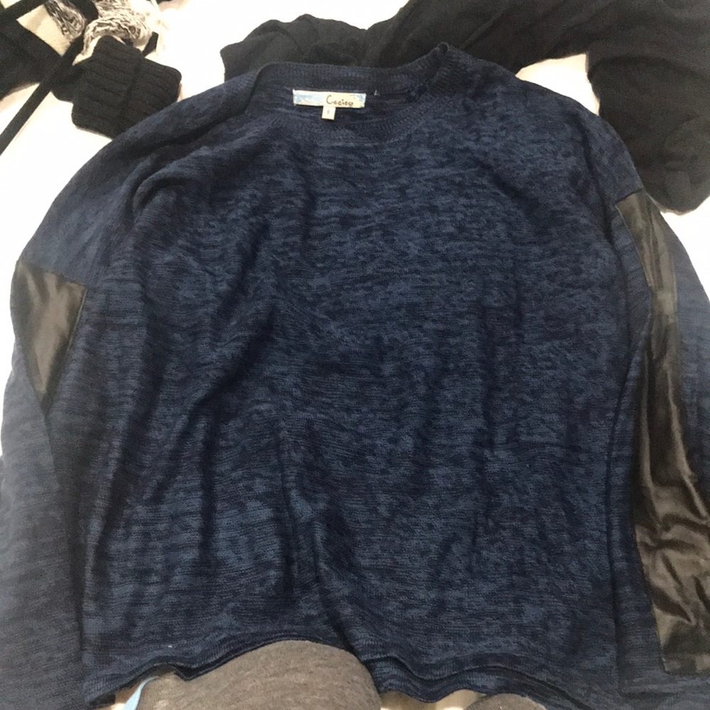 Blue shirt with pleather arm stripe